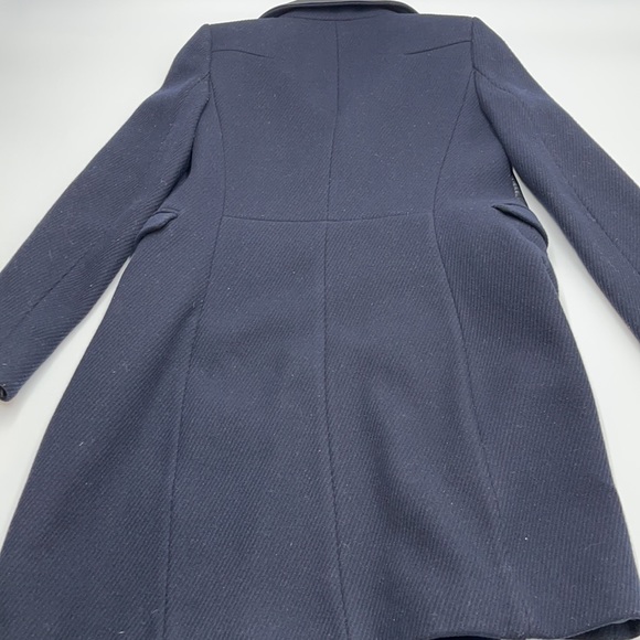 ZARA Navy Wool Black Faux Leather Trim Coat XS - Picture 12 of 12